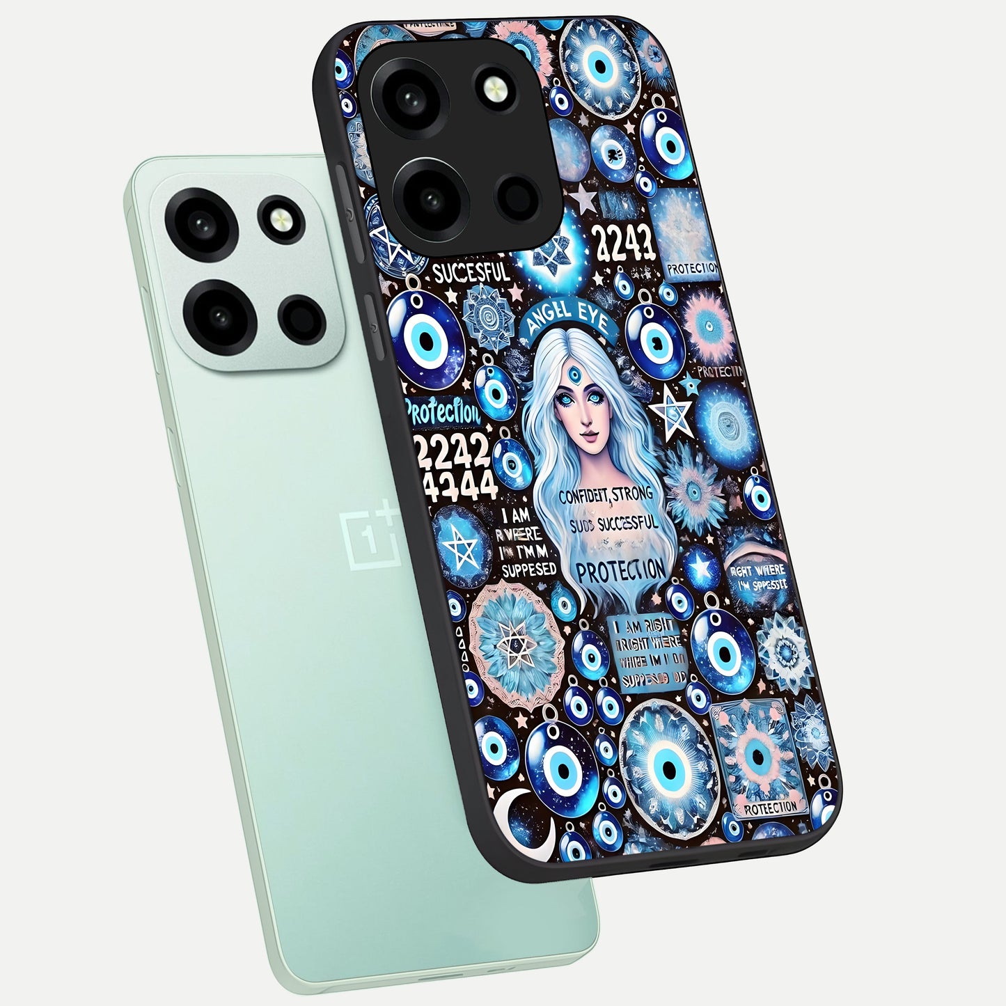  Angel Aura Shield phone case For Oneplus Nord 6 showing premium glass back cover with detailed artwork