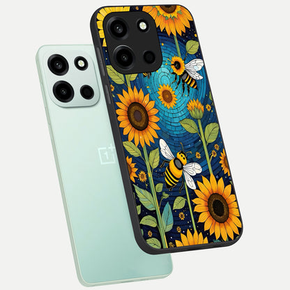  Bees And Sunflowers phone case For Oneplus Nord 6 showing premium glass back cover with detailed artwork