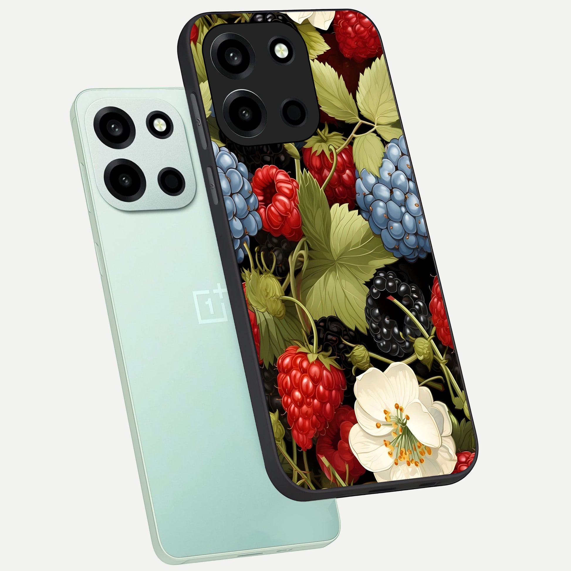  Berry Bloom Charm phone case For Oneplus Nord 6 showing premium glass back cover with detailed artwork