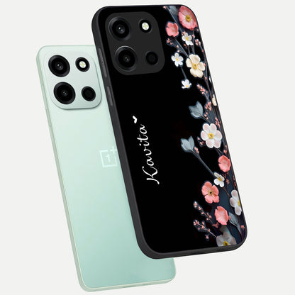  Black Elegance Floral Custom Name phone case For Oneplus Nord 6 showing premium glass back cover with detailed artwork