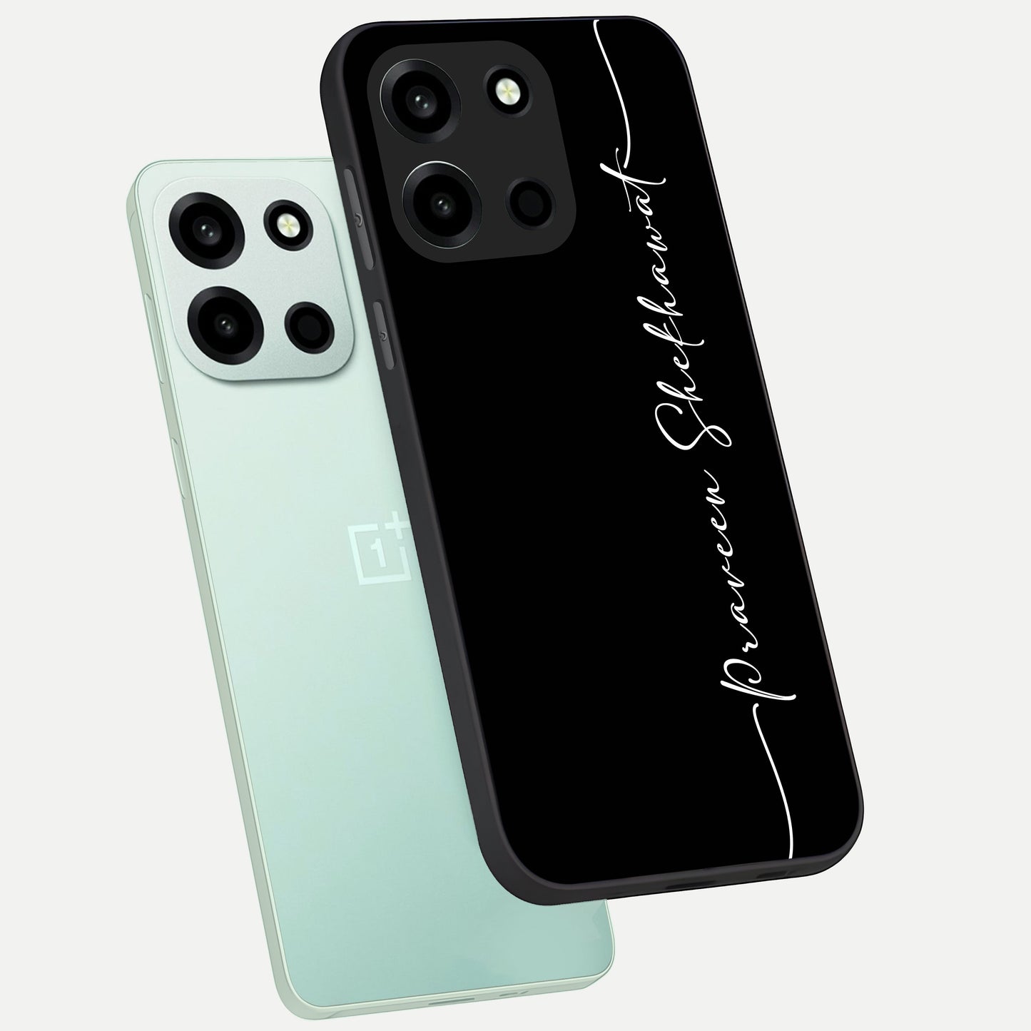  Black Tune Custom Name phone case For Oneplus Nord 6 showing premium glass back cover with detailed artwork