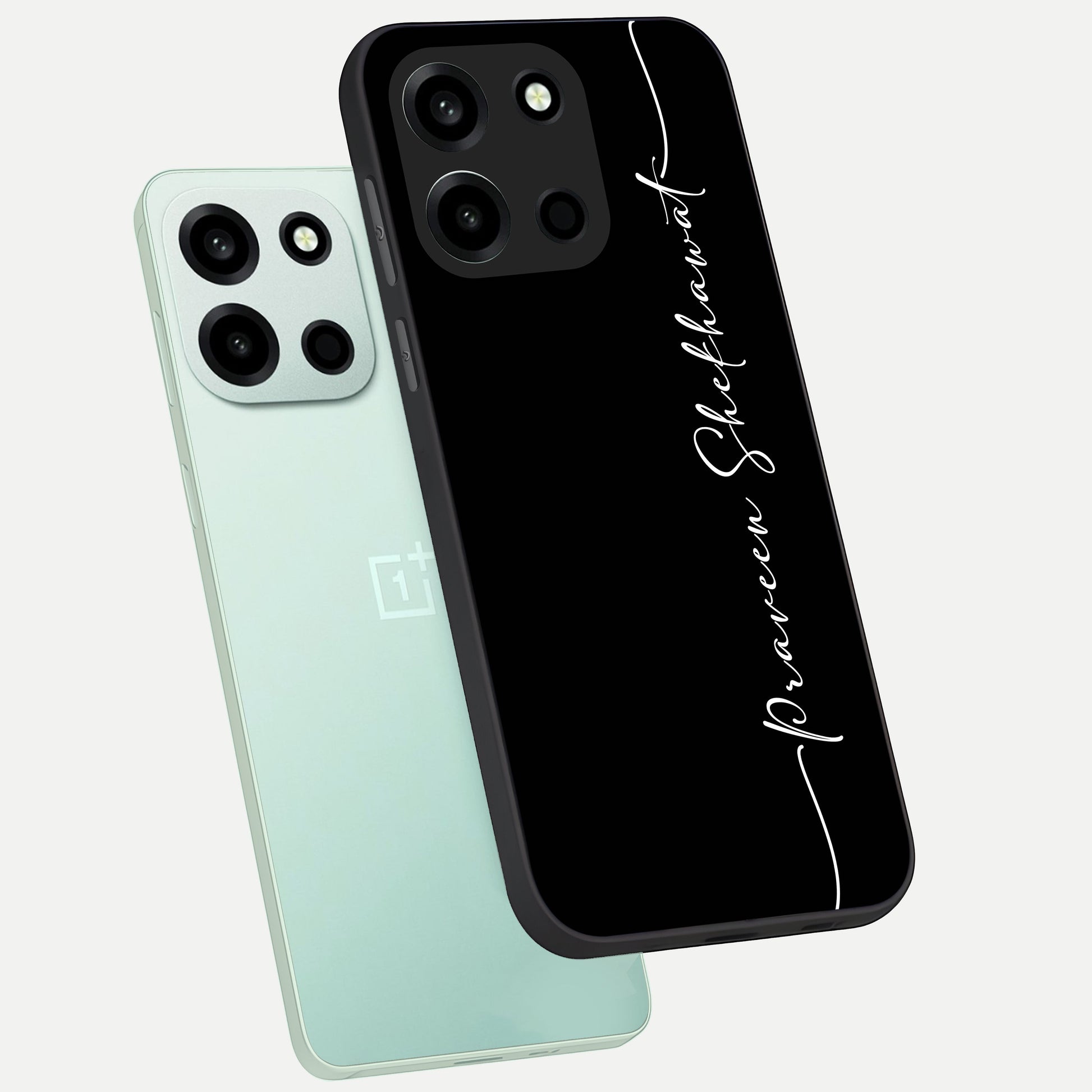  Black Tune Custom Name phone case For Oneplus Nord 6 showing premium glass back cover with detailed artwork