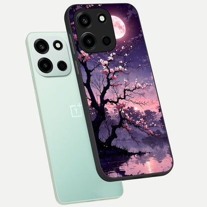  Blossom Pink Moon phone case For Oneplus Nord 6 showing premium glass back cover with detailed artwork