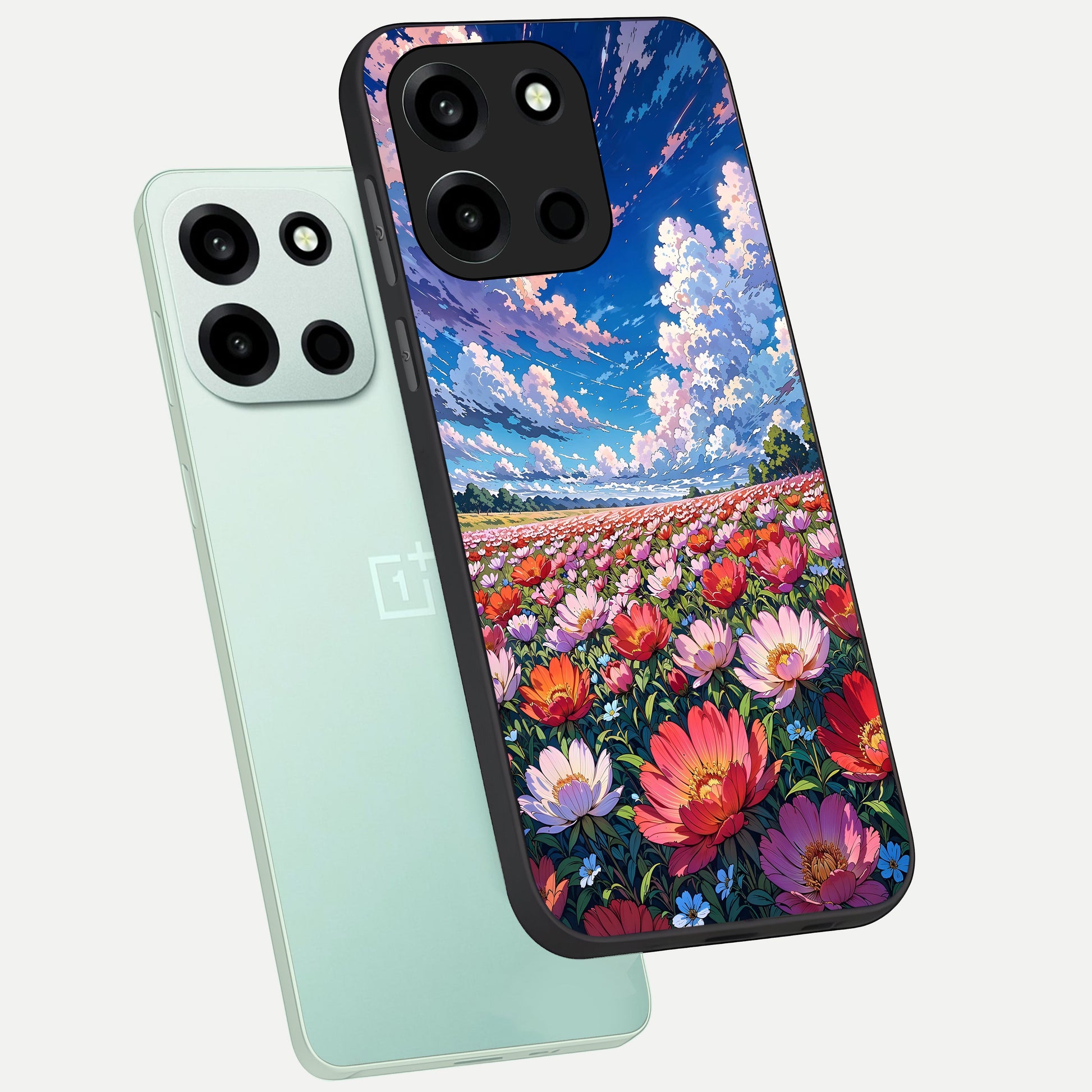  Blossom Sky Field phone case For Oneplus Nord 6 showing premium glass back cover with detailed artwork