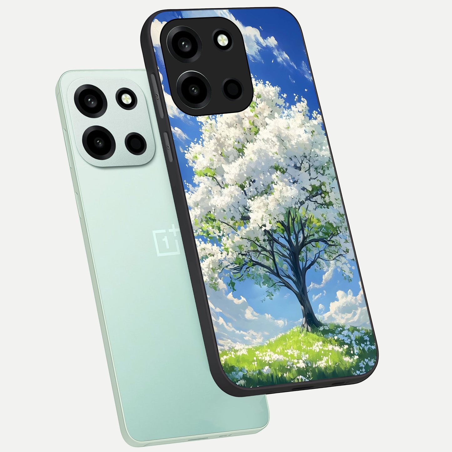  Blossom Sky Serenity phone case For Oneplus Nord 6 showing premium glass back cover with detailed artwork