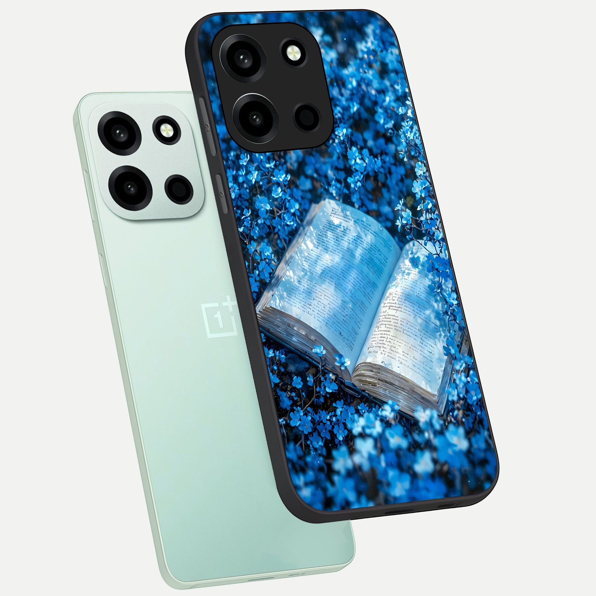  Blue Bloom Tales phone case For Oneplus Nord 6 showing premium glass back cover with detailed artwork