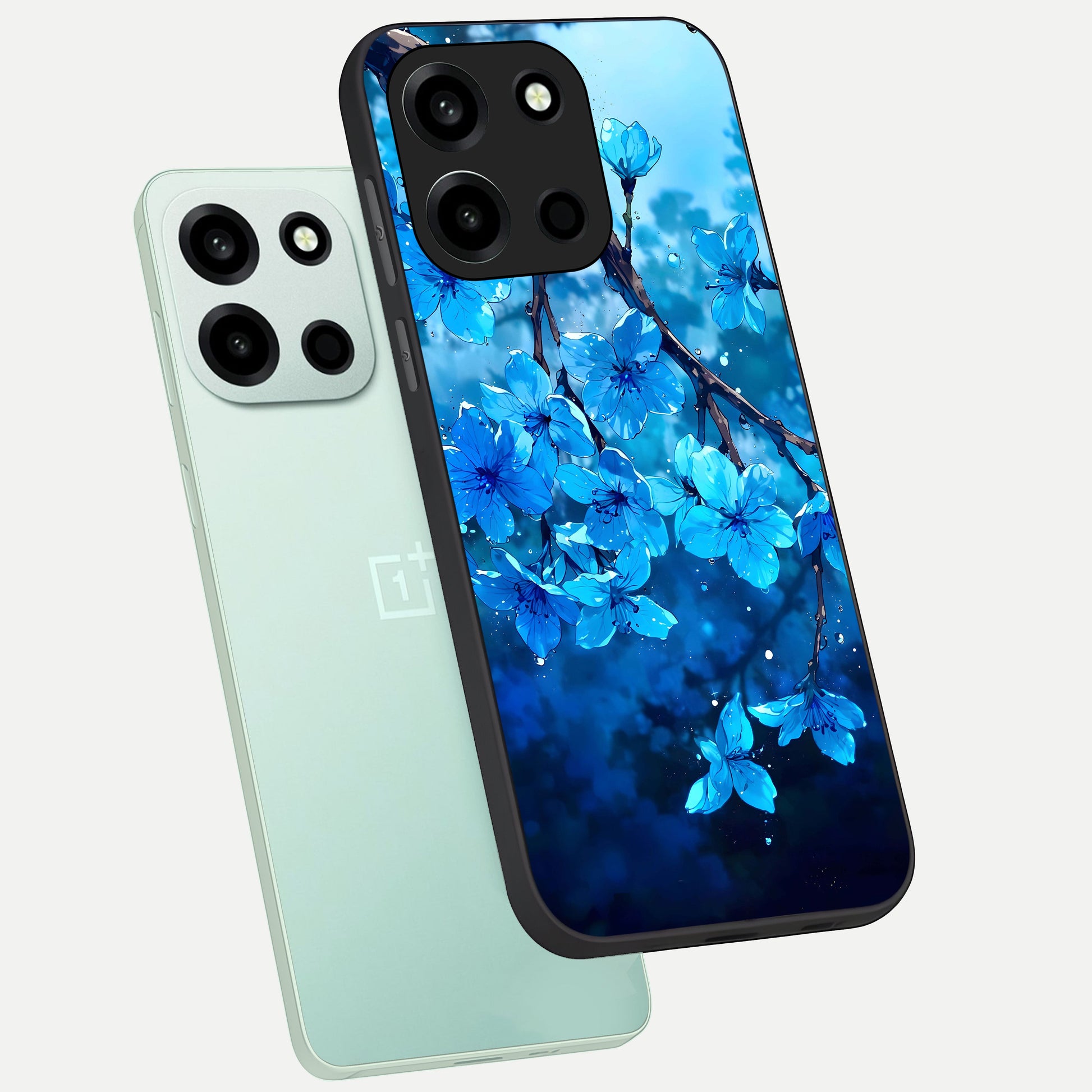  Blue Blossoms Branch phone case For Oneplus Nord 6 showing premium glass back cover with detailed artwork
