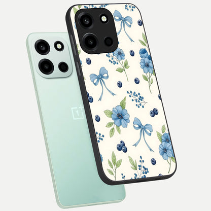  Blue Flower And Bow phone case For Oneplus Nord 6 showing premium glass back cover with detailed artwork