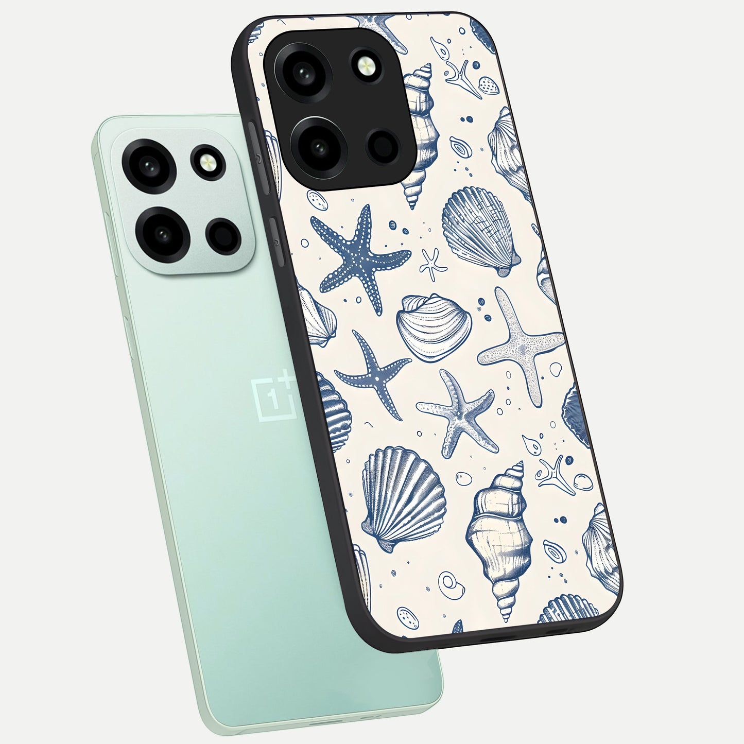  Blue Ocean Outline phone case For Oneplus Nord 6 showing premium glass back cover with detailed artwork