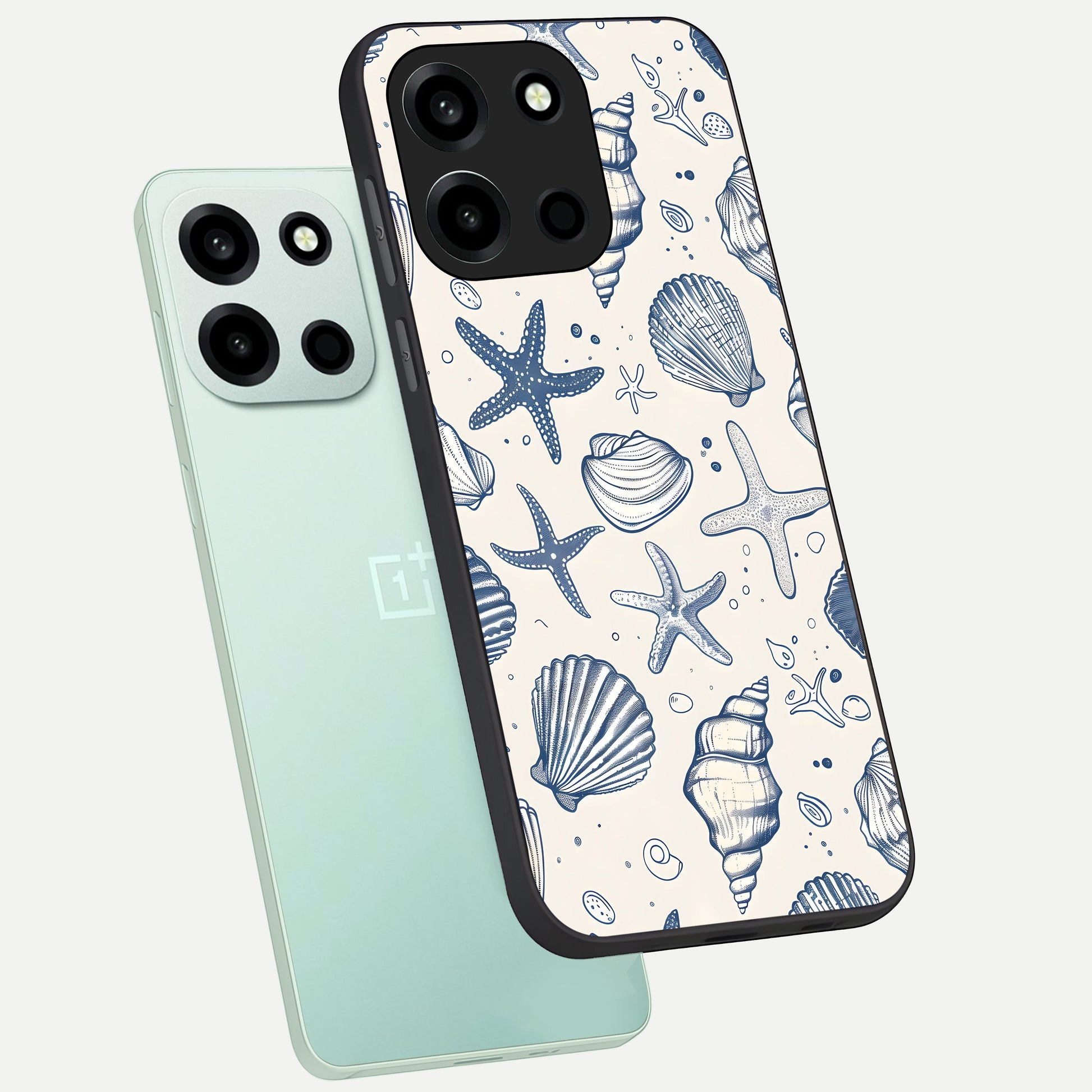  Blue Ocean Outline phone case For Oneplus Nord 6 showing premium glass back cover with detailed artwork