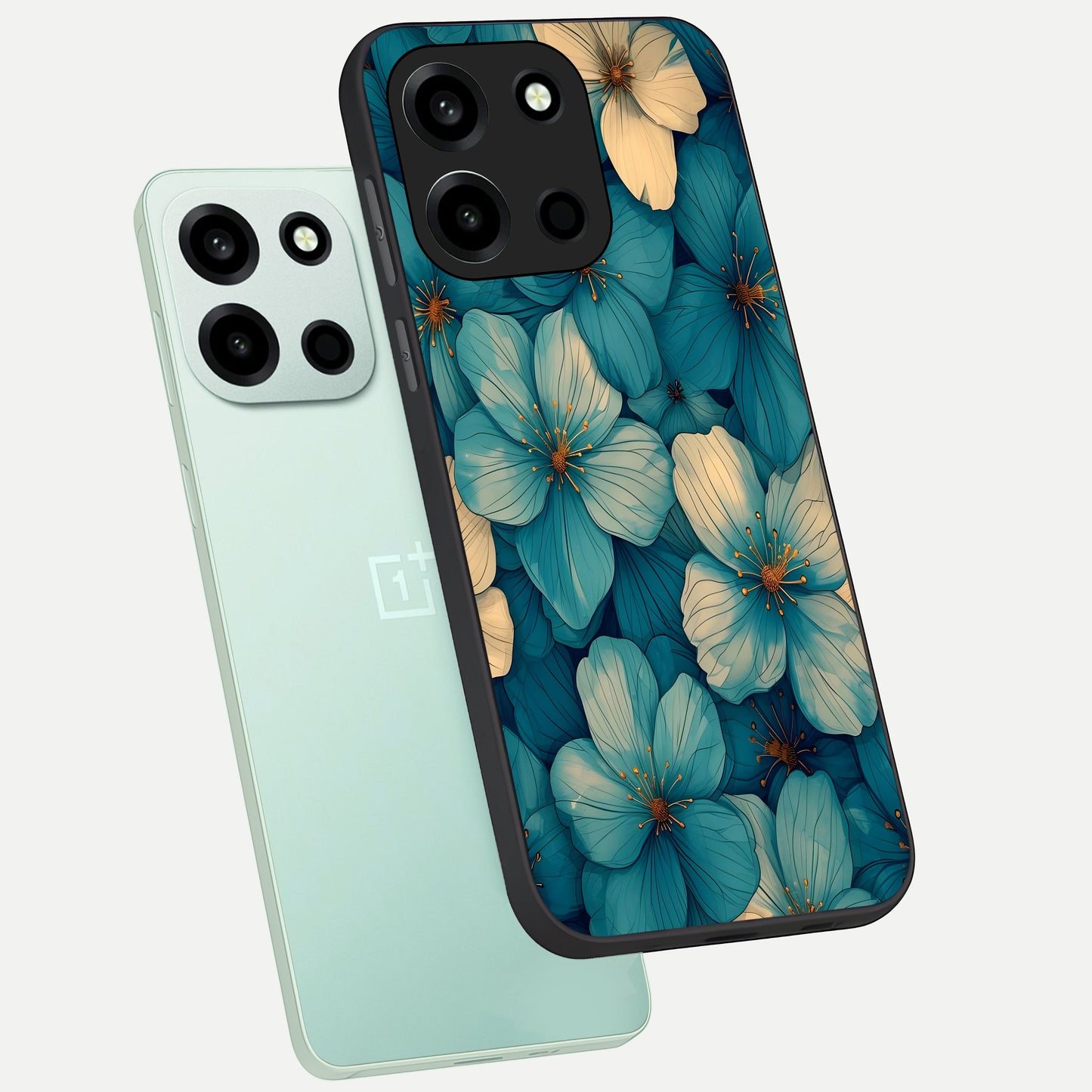  Blue Shade Floral phone case For Oneplus Nord 6 showing premium glass back cover with detailed artwork