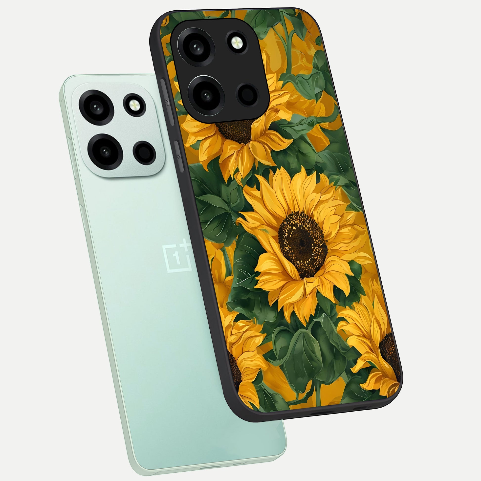  Bright Sunflower Bloom phone case For Oneplus Nord 6 showing premium glass back cover with detailed artwork