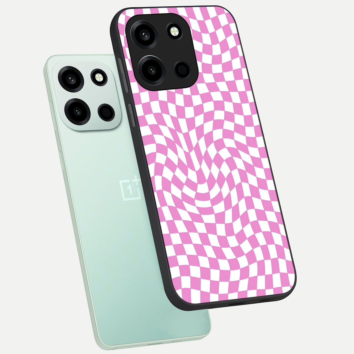  Bubblegum Check Wave phone case For Oneplus Nord 6 showing premium glass back cover with detailed artwork