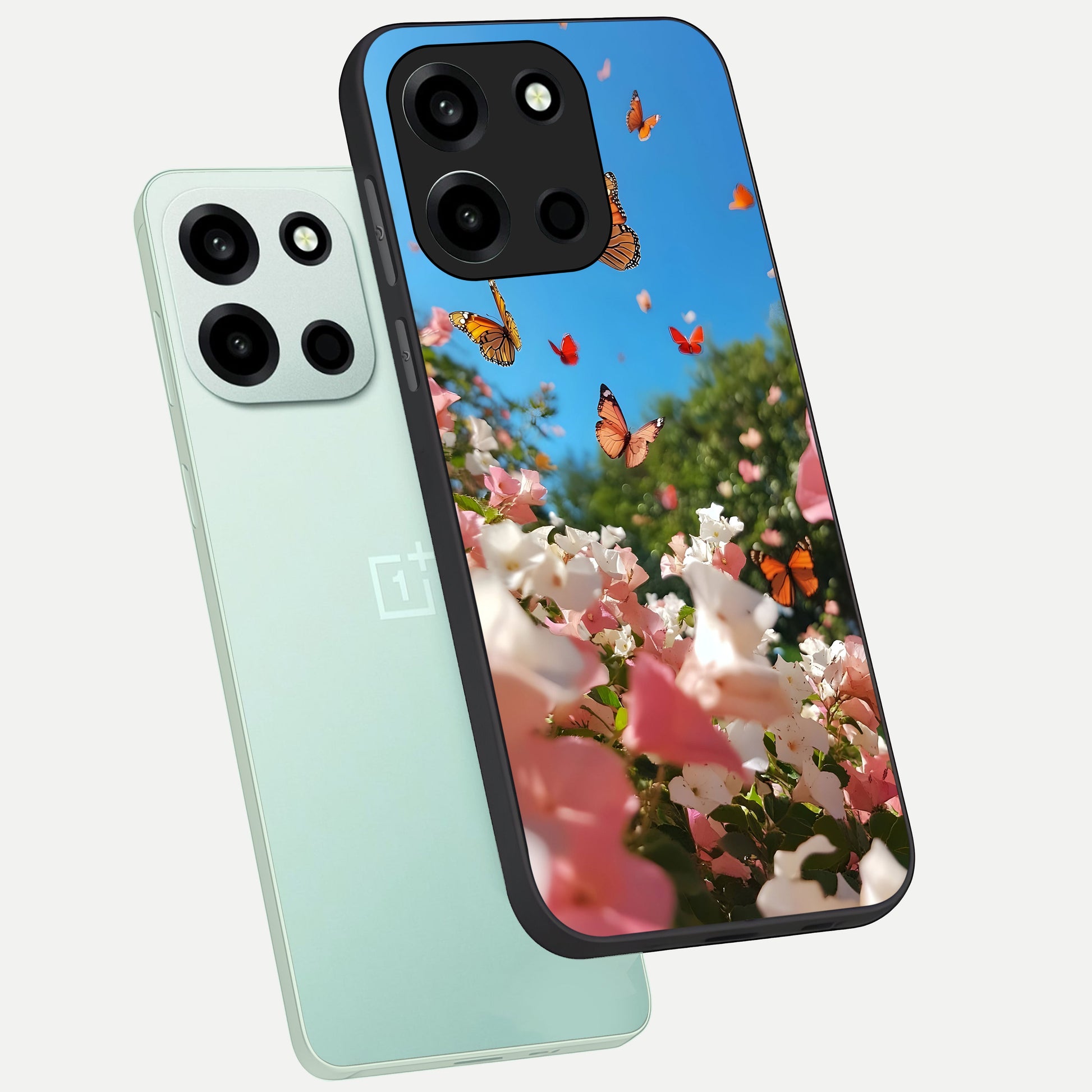 Butterflies In Bloom Sky phone case For Oneplus Nord 6 showing premium glass back cover with detailed artwork