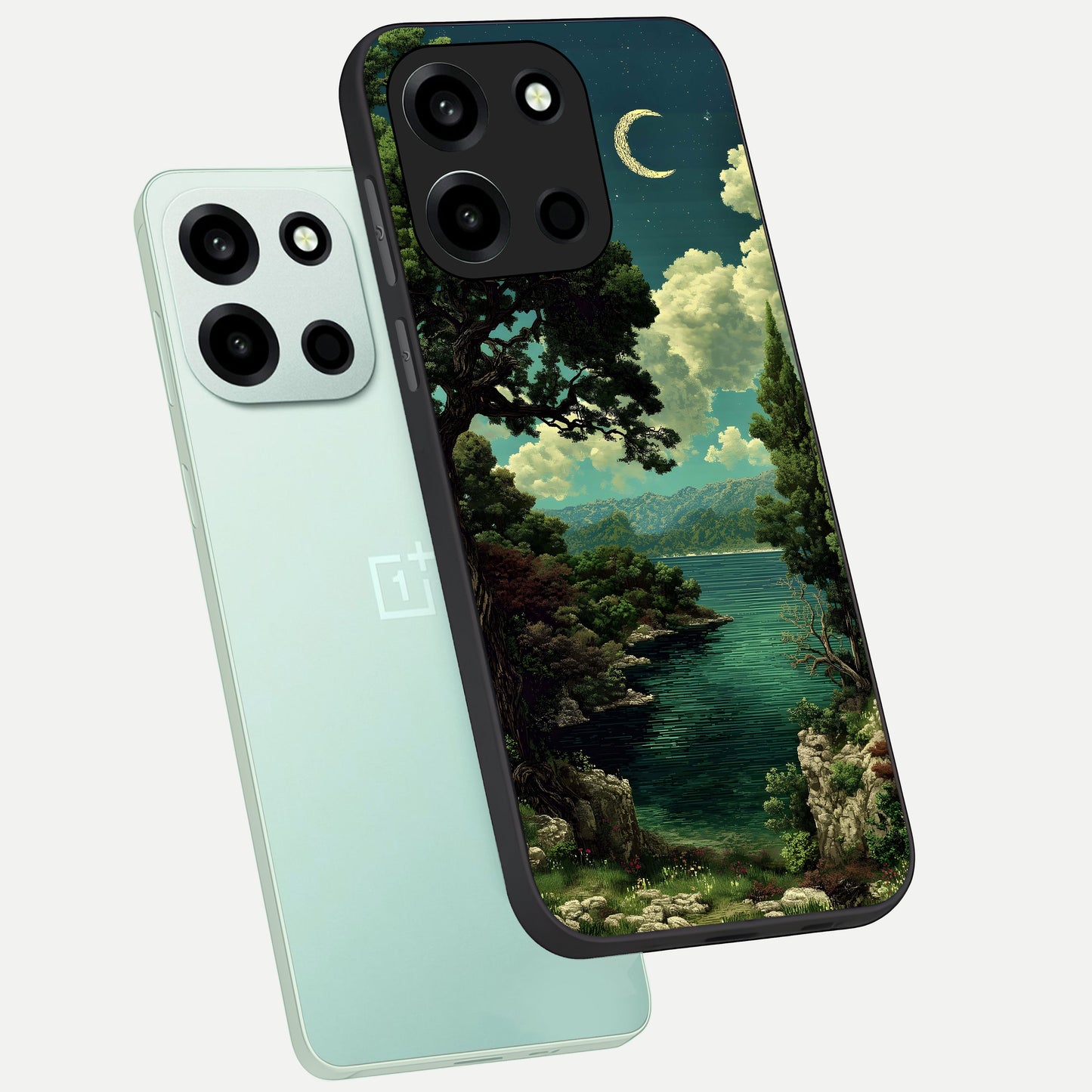 Celestial Lake Peace phone case For Oneplus Nord 6 showing premium glass back cover with detailed artwork