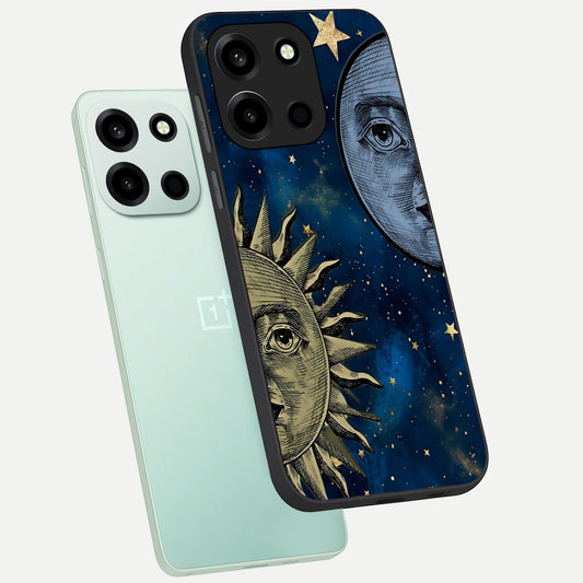  Celestial Moon With Sun phone case For Oneplus Nord 6 showing premium glass back cover with detailed artwork