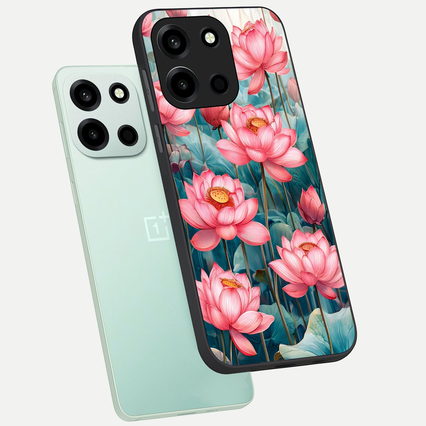  Celestial Pink Lotus phone case For Oneplus Nord 6 showing premium glass back cover with detailed artwork