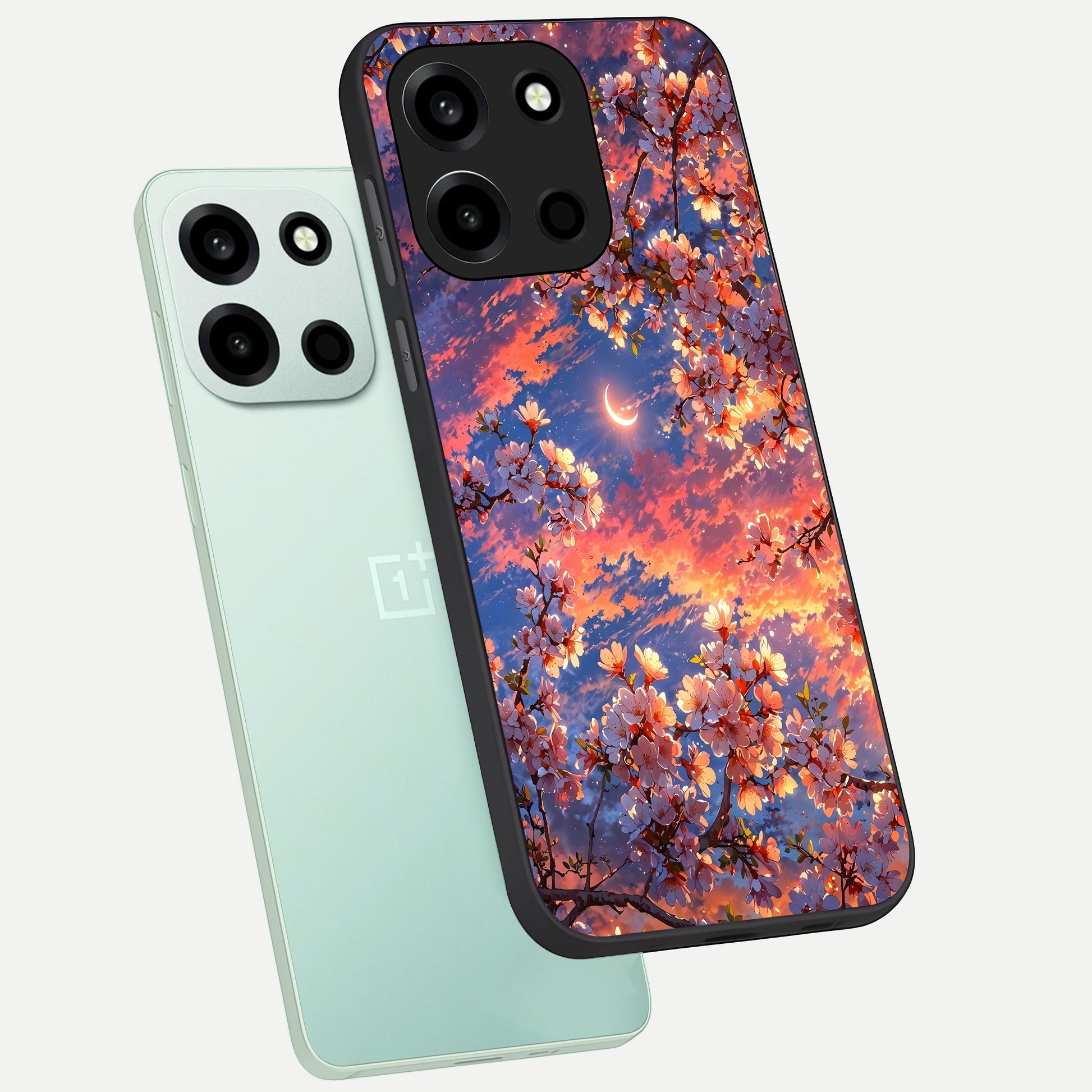  Celestial Sakura Sunset phone case For Oneplus Nord 6 showing premium glass back cover with detailed artwork