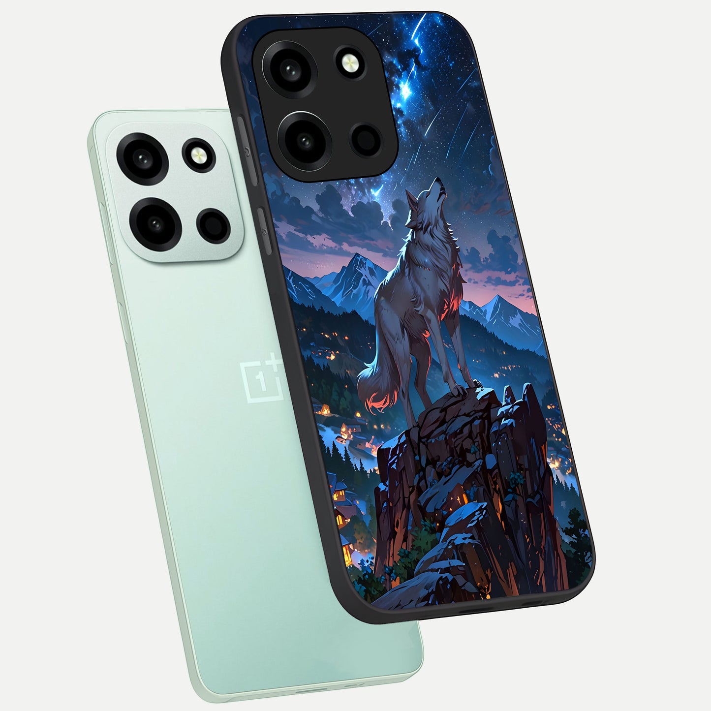  Celestial Wolf Howl phone case For Oneplus Nord 6 showing premium glass back cover with detailed artwork