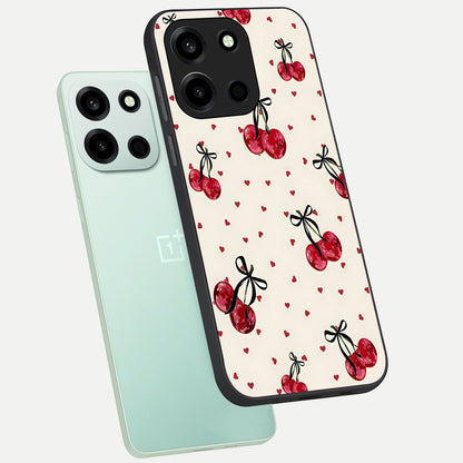  Cherry Heart Bow phone case For Oneplus Nord 6 showing premium glass back cover with detailed artwork