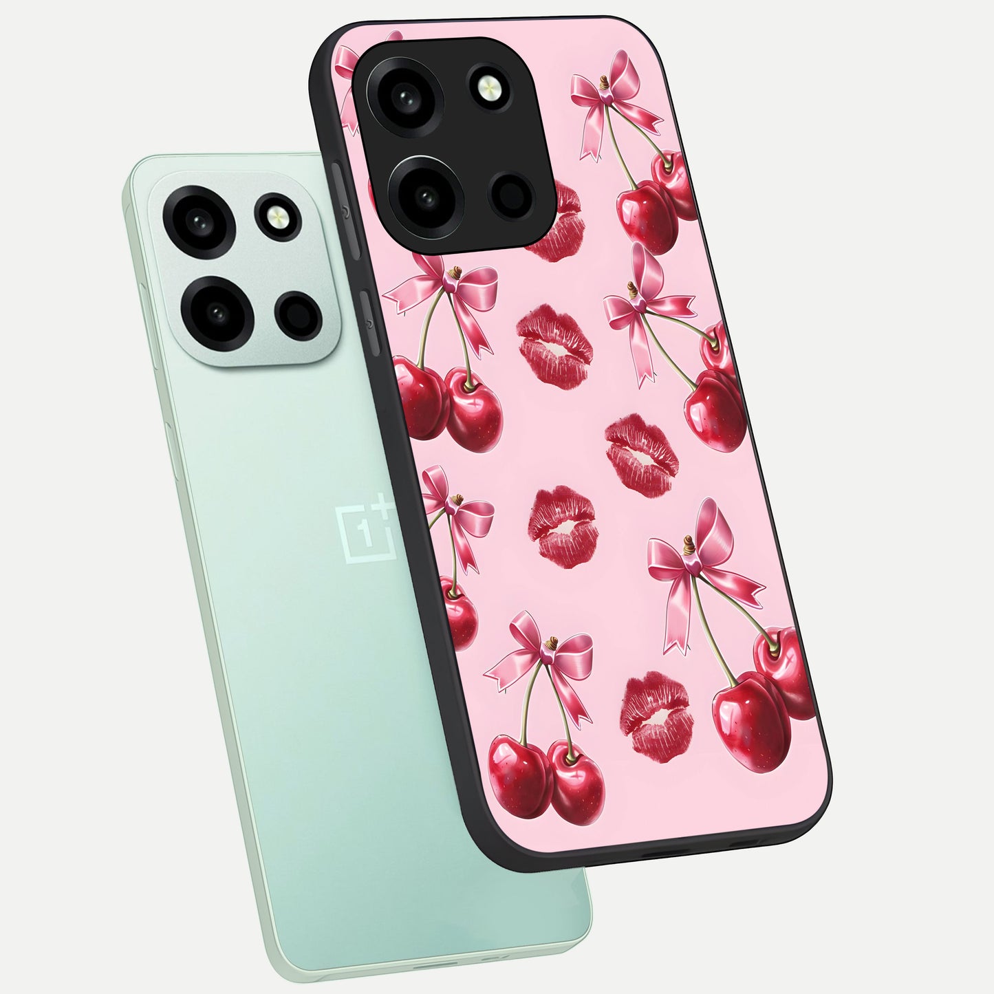  Cherry With Lips phone case For Oneplus Nord 6 showing premium glass back cover with detailed artwork