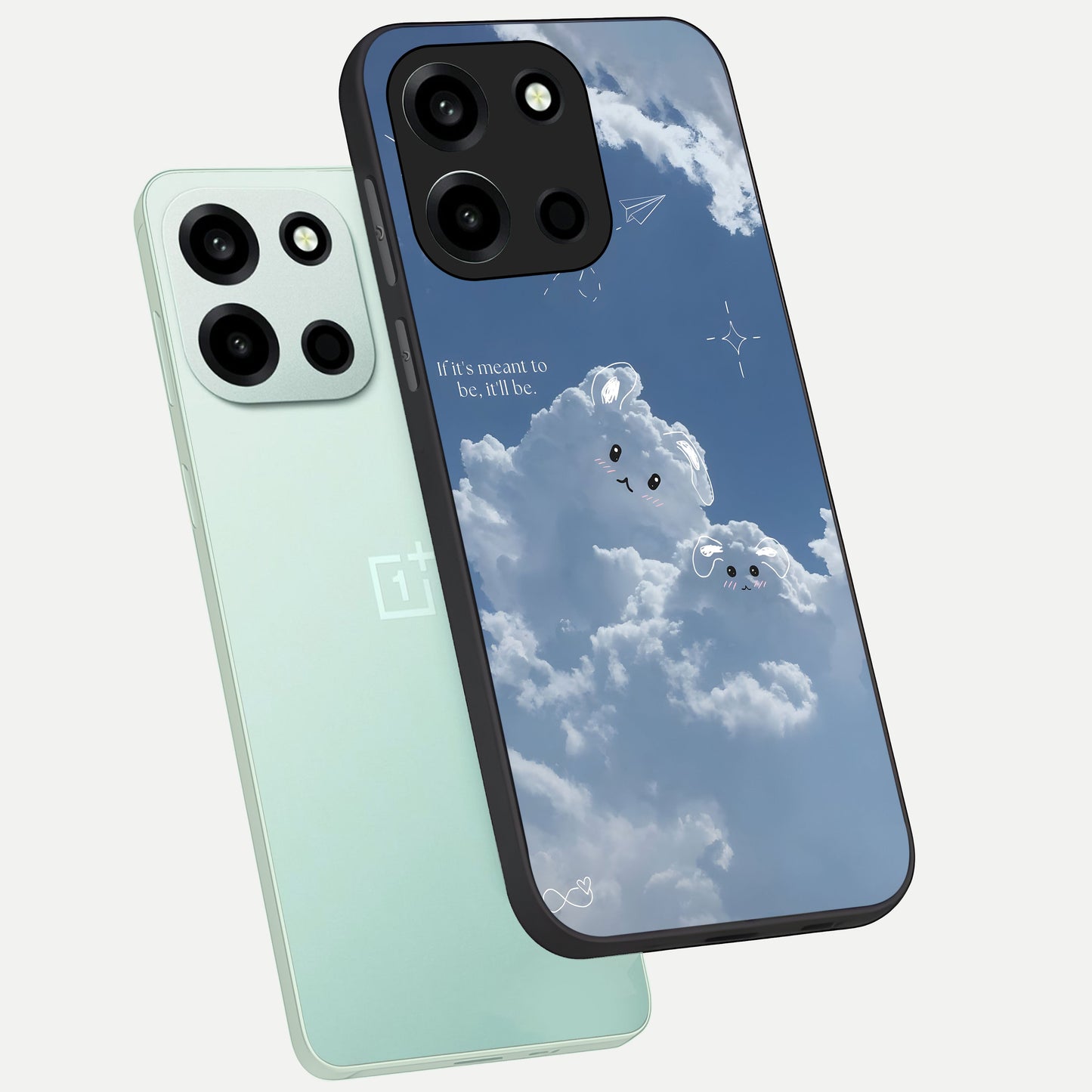  Cloud Bunny Dreams phone case For Oneplus Nord 6 showing premium glass back cover with detailed artwork