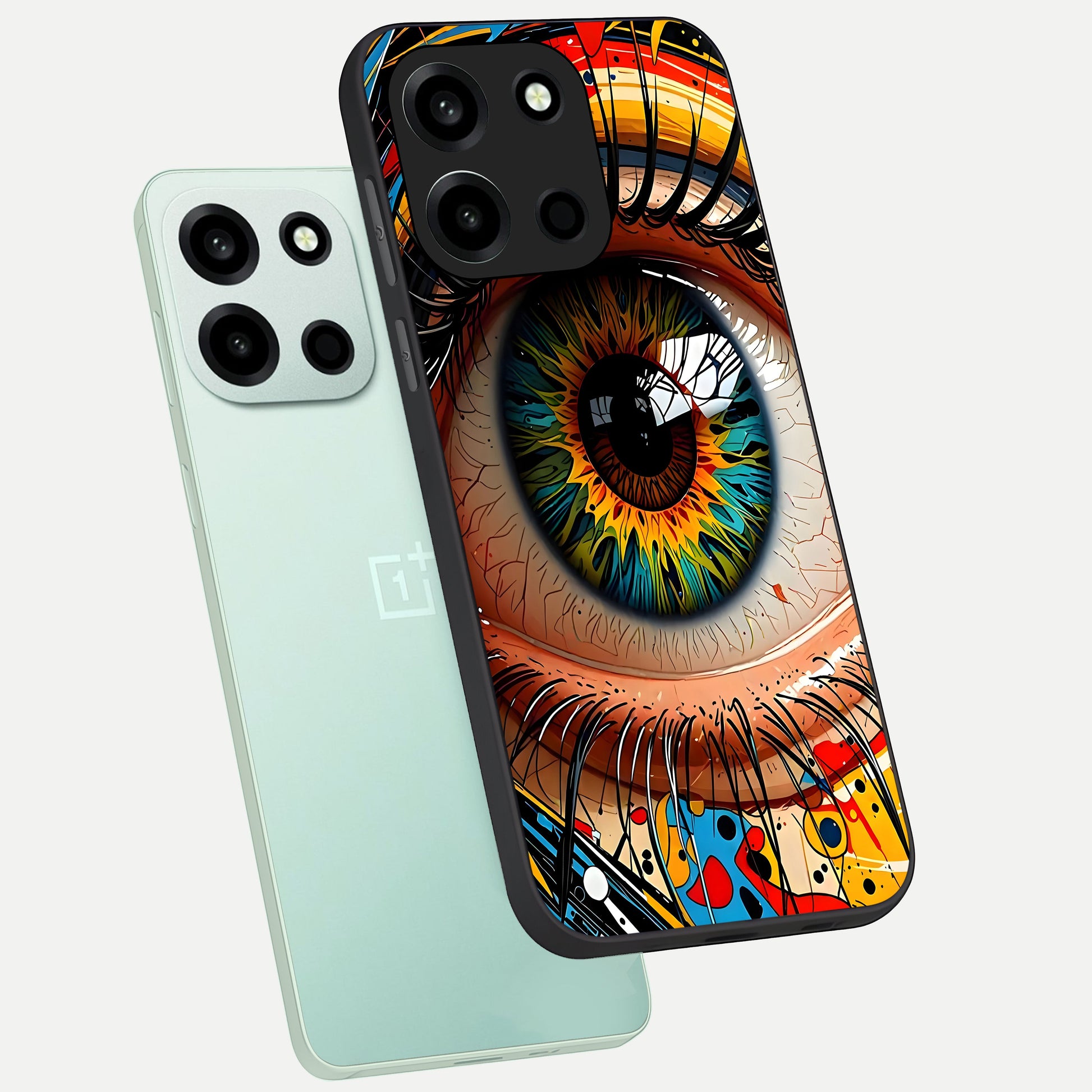  Colorful Eye phone case For Oneplus Nord 6 showing premium glass back cover with detailed artwork