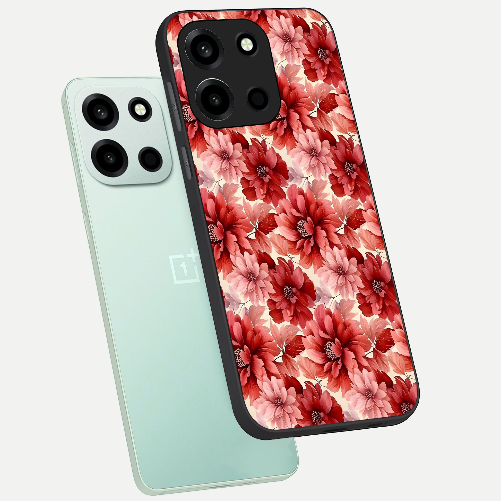  Crimson Love Petals phone case For Oneplus Nord 6 showing premium glass back cover with detailed artwork