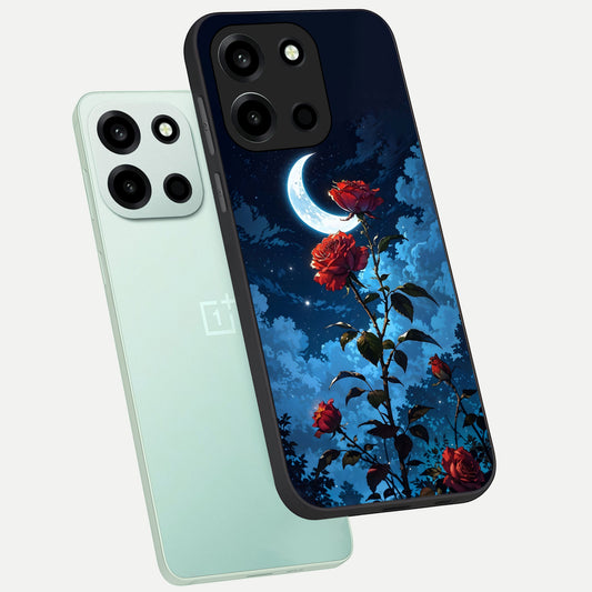  Crimson Rose Moon phone case For Oneplus Nord 6 showing premium glass back cover with detailed artwork