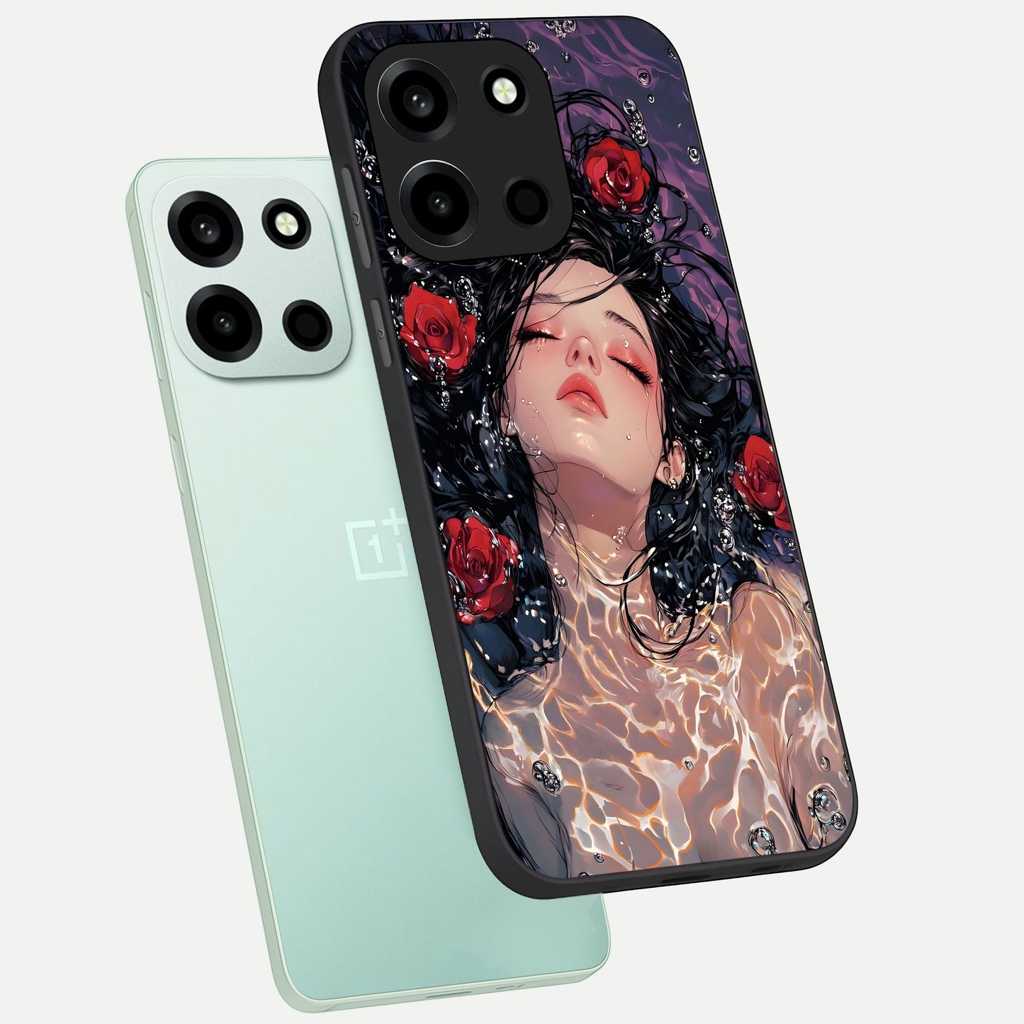  Crimson Rose Serenity phone case For Oneplus Nord 6 showing premium glass back cover with detailed artwork