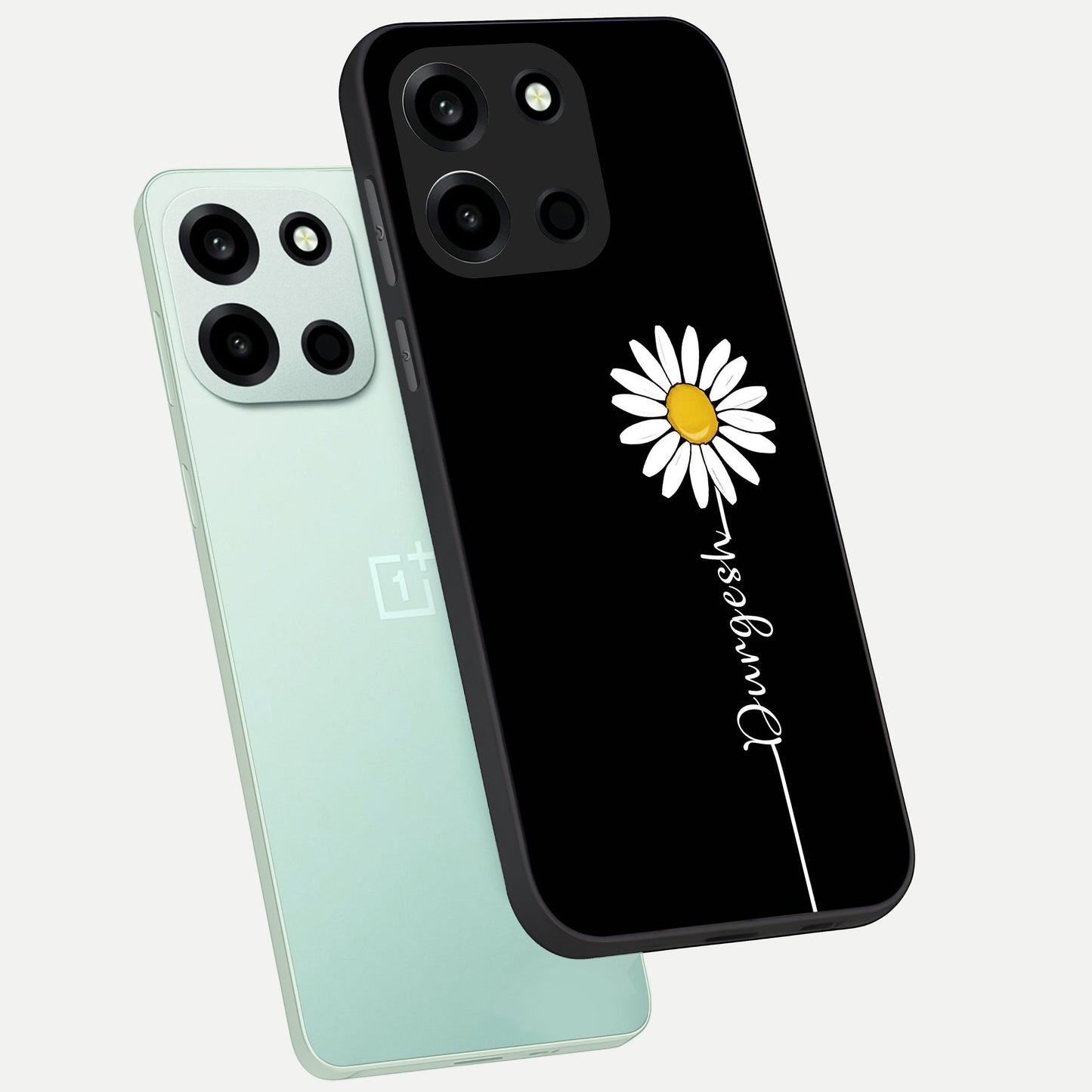  Custom Name White Flower phone case For Oneplus Nord 6 showing premium glass back cover with detailed artwork
