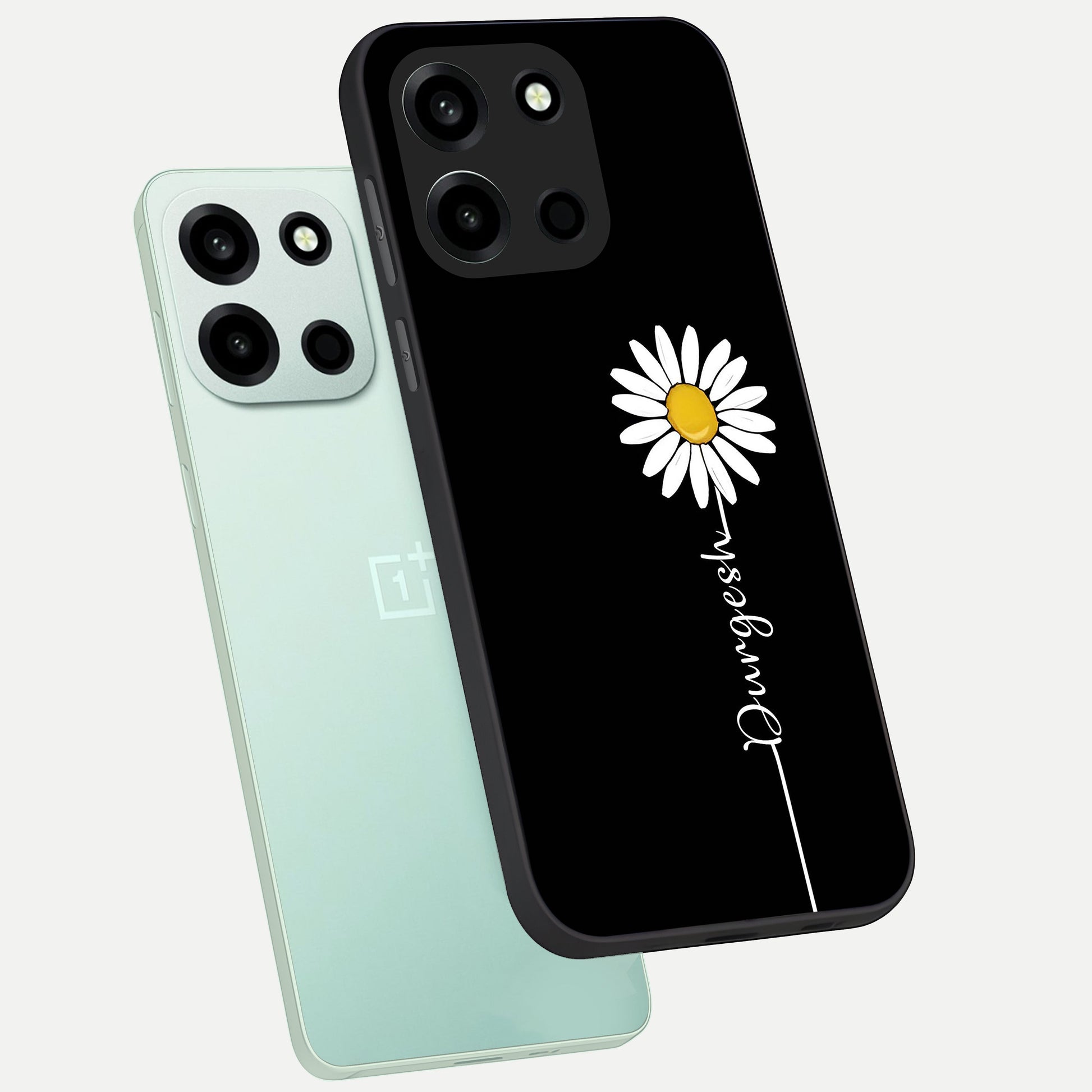  Custom Name White Flower phone case For Oneplus Nord 6 showing premium glass back cover with detailed artwork