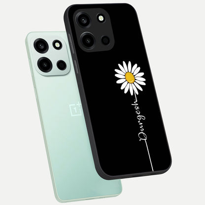  Custom Name White Flower phone case For Oneplus Nord 6 showing premium glass back cover with detailed artwork