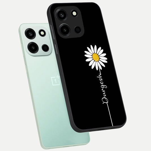  Custom Name White Flower phone case For Oneplus Nord 6 showing premium glass back cover with detailed artwork