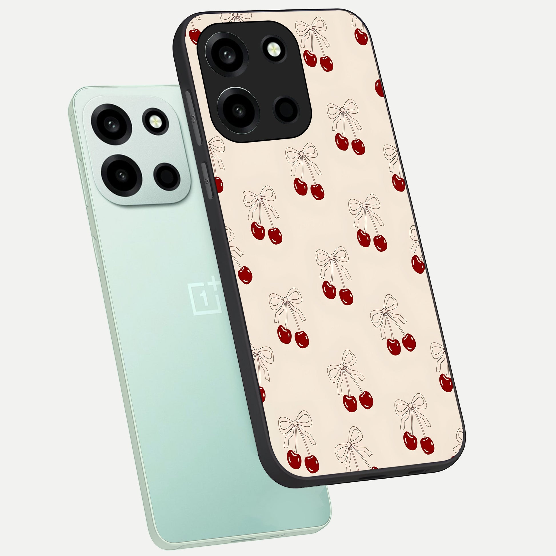  Cute Cherry Pattern phone case For Oneplus Nord 6 showing premium glass back cover with detailed artwork