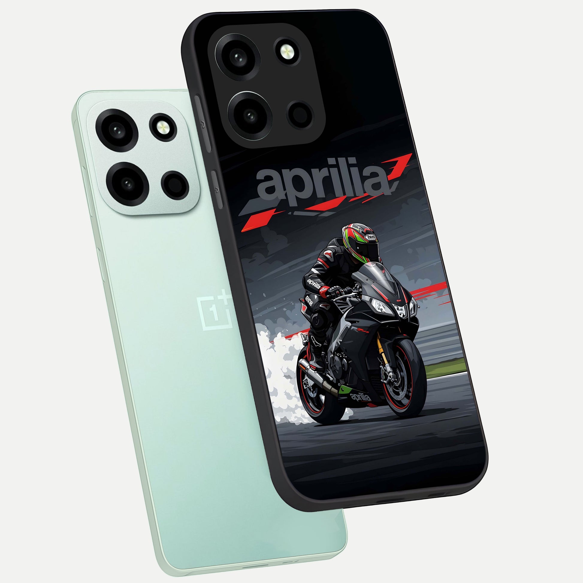  Dark Aprilla phone case For Oneplus Nord 6 showing premium glass back cover with detailed artwork