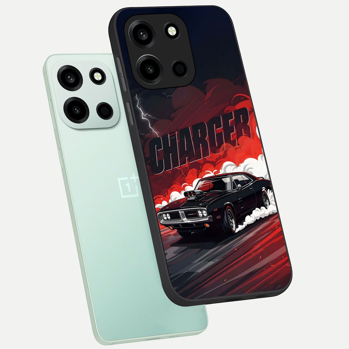  Dark Charger Fury phone case For Oneplus Nord 6 showing premium glass back cover with detailed artwork