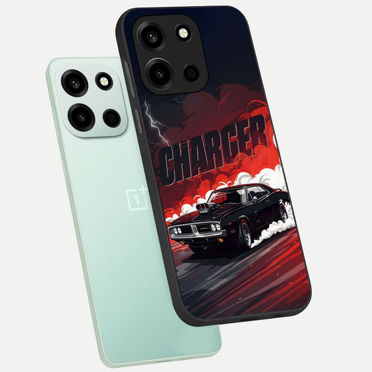  Dark Charger Fury phone case For Oneplus Nord 6 showing premium glass back cover with detailed artwork
