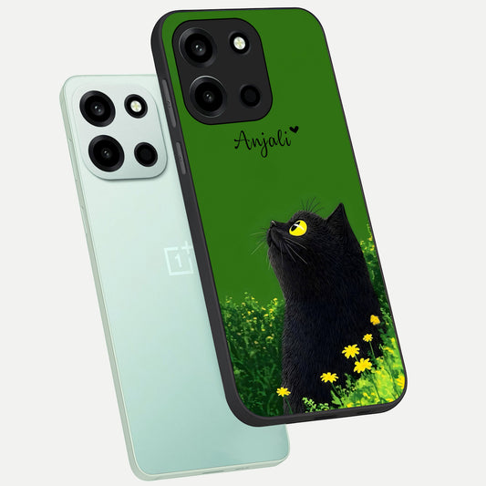  Emerald Cat Custom Name phone case For Oneplus Nord 6 showing premium glass back cover with detailed artwork
