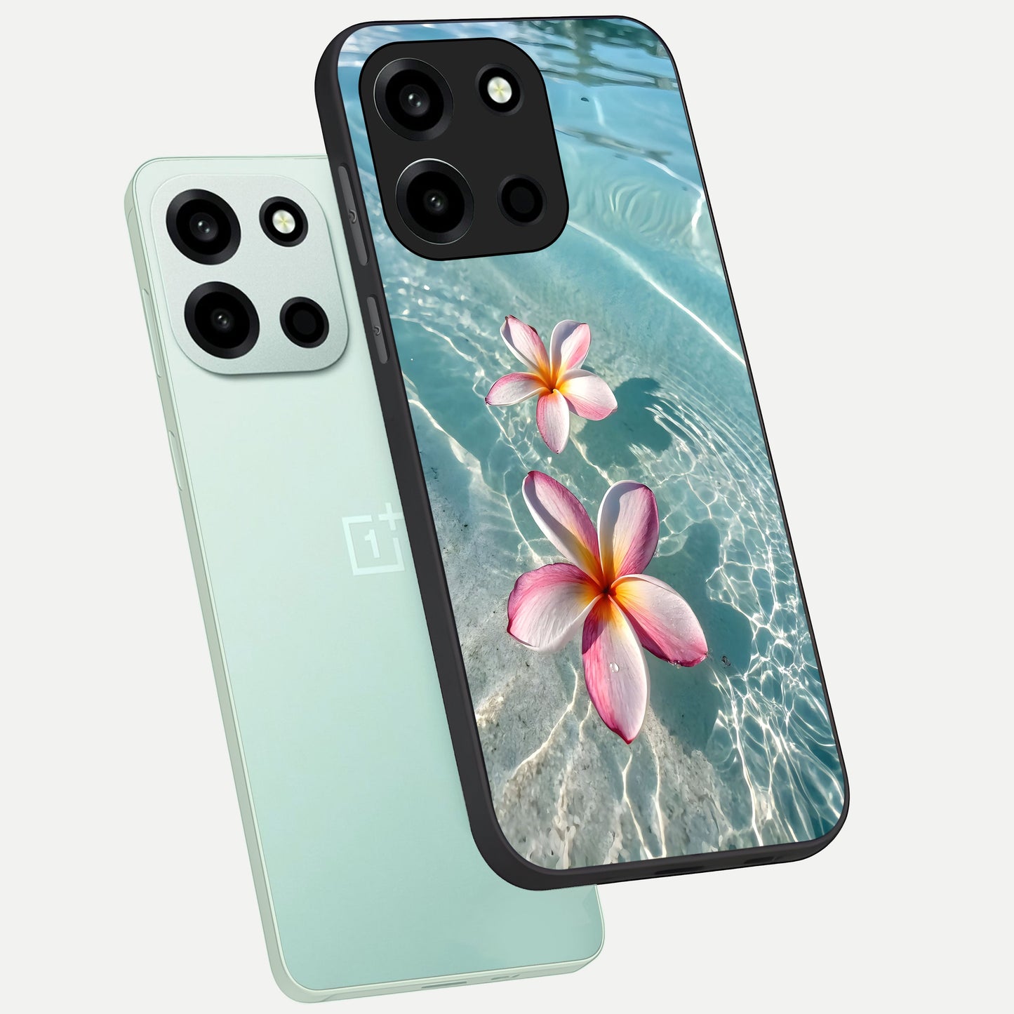  Floating Bloom Bliss phone case For Oneplus Nord 6 showing premium glass back cover with detailed artwork