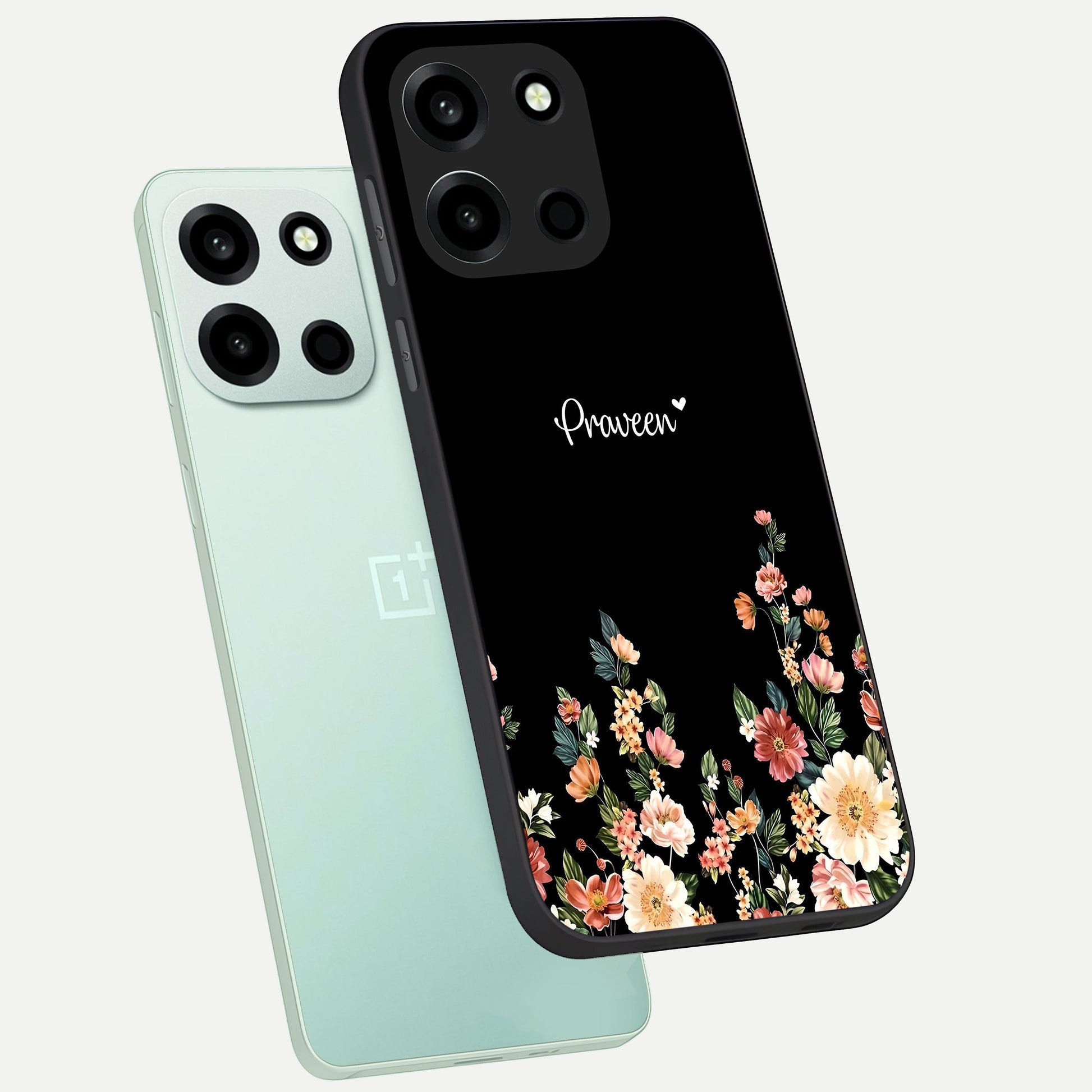  Floral Design Personalized Custom Name phone case For Oneplus Nord 6 showing premium glass back cover with detailed artwork