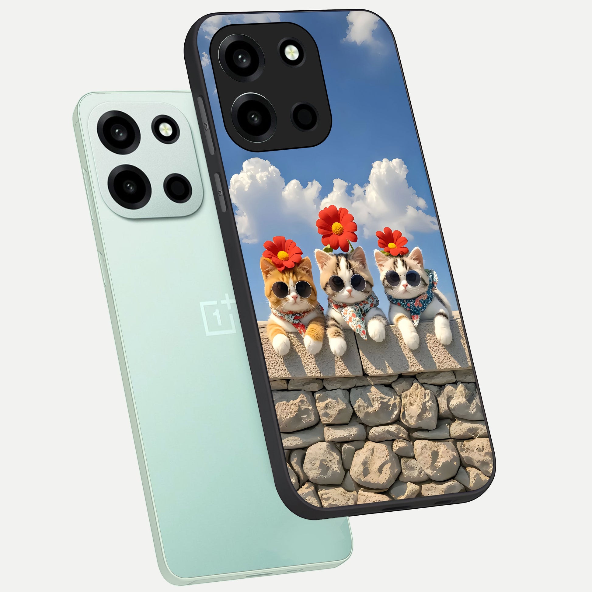  Floral Kitty Squad phone case For Oneplus Nord 6 showing premium glass back cover with detailed artwork
