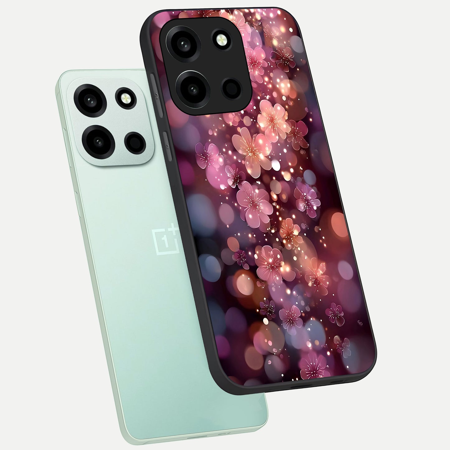  Glowing Petal Bliss phone case For Oneplus Nord 6 showing premium glass back cover with detailed artwork