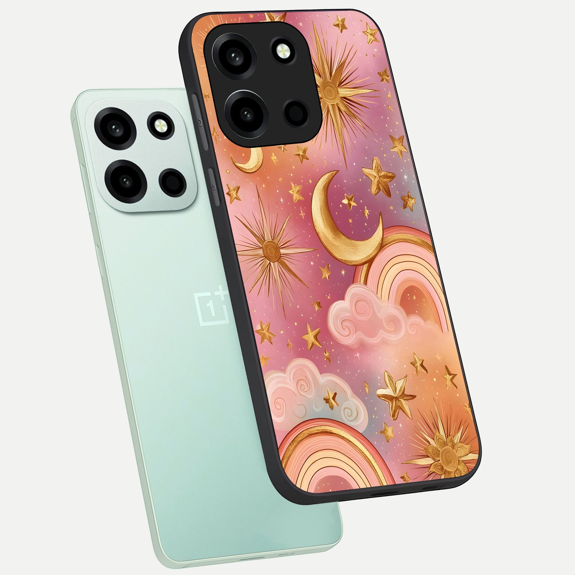  Golden Celestial Dreams phone case For Oneplus Nord 6 showing premium glass back cover with detailed artwork