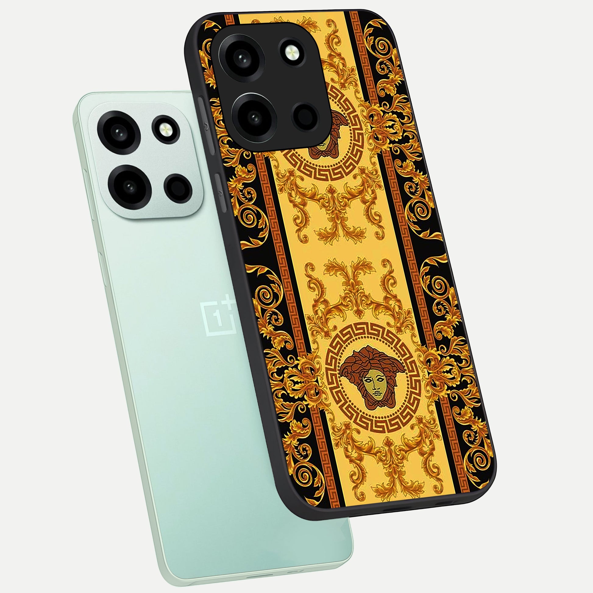  Golden Royal Heritage phone case For Oneplus Nord 6 showing premium glass back cover with detailed artwork
