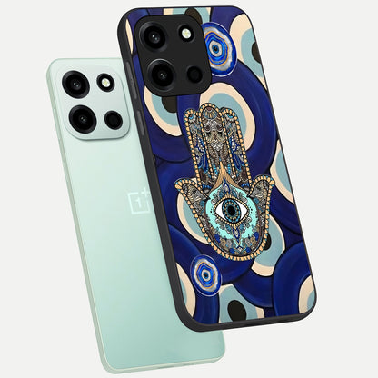  Hamsa Divine Guard phone case For Oneplus Nord 6 showing premium glass back cover with detailed artwork