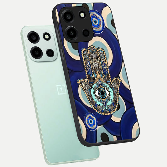  Hamsa Divine Guard phone case For Oneplus Nord 6 showing premium glass back cover with detailed artwork