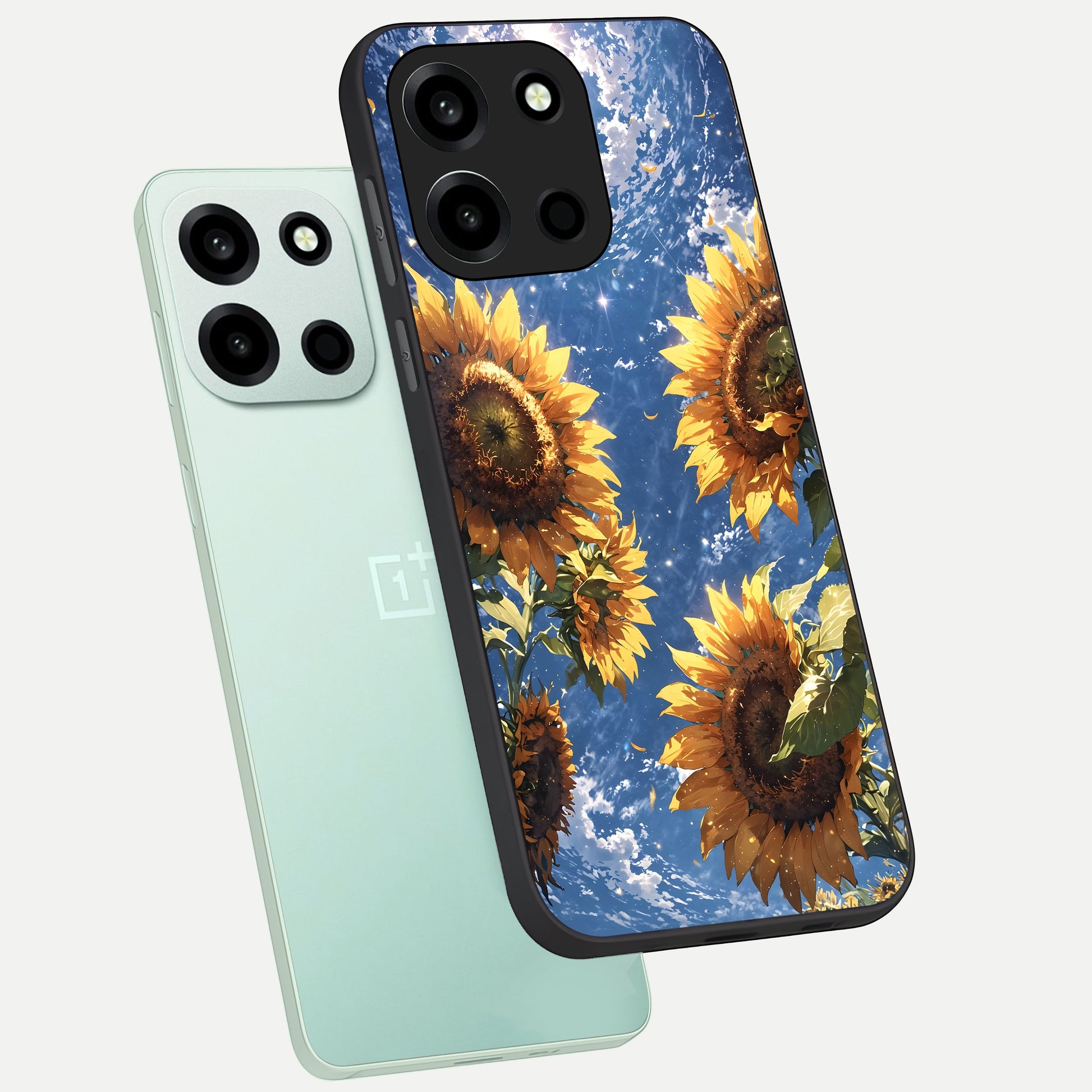 Heavenly Sunflower Rise phone case For Oneplus Nord 6 showing premium glass back cover with detailed artwork