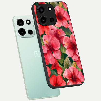  Hibiscus Pattern phone case For Oneplus Nord 6 showing premium glass back cover with detailed artwork