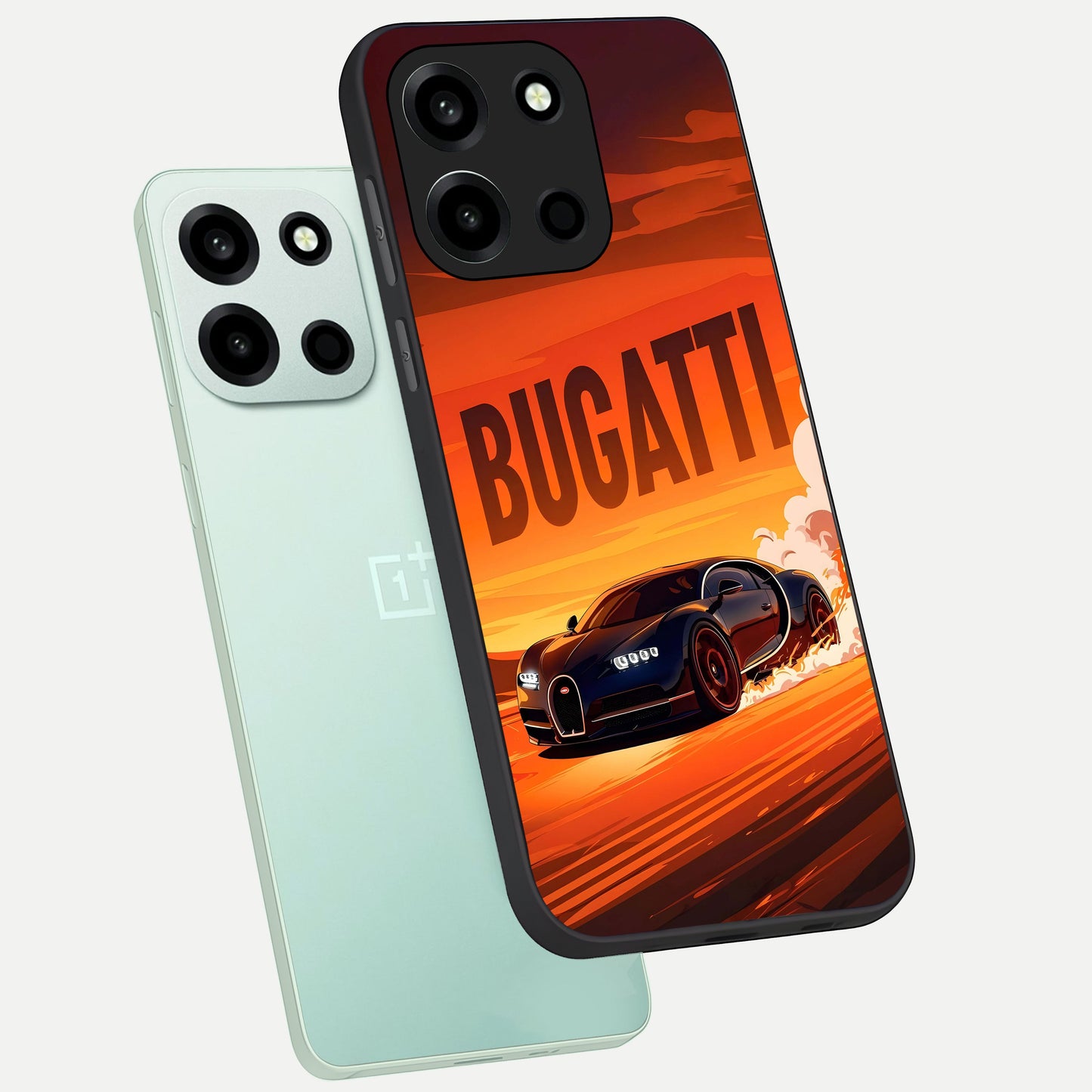  Inferno Bugatti Storm phone case For Oneplus Nord 6 showing premium glass back cover with detailed artwork